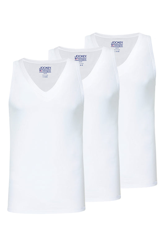 Jockey® 3pcs Men's V-Neck Muscle Tee | Cotton | USA | JMN177832WHT