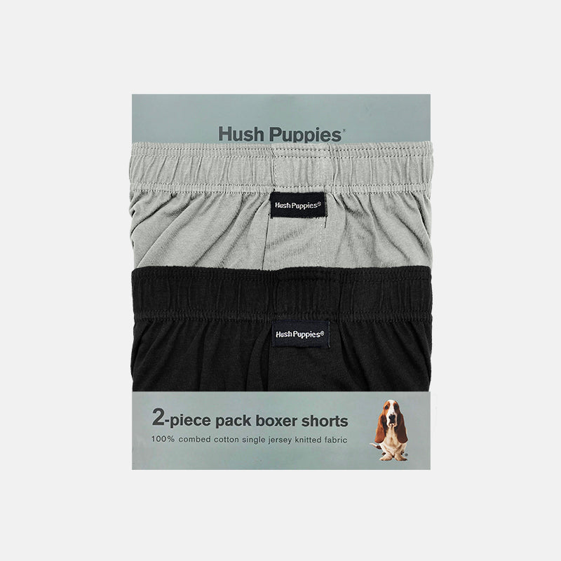 Hush Puppies 2pcs Men's Solid Knit Boxer Shorts | Cotton | HMX733055AS1