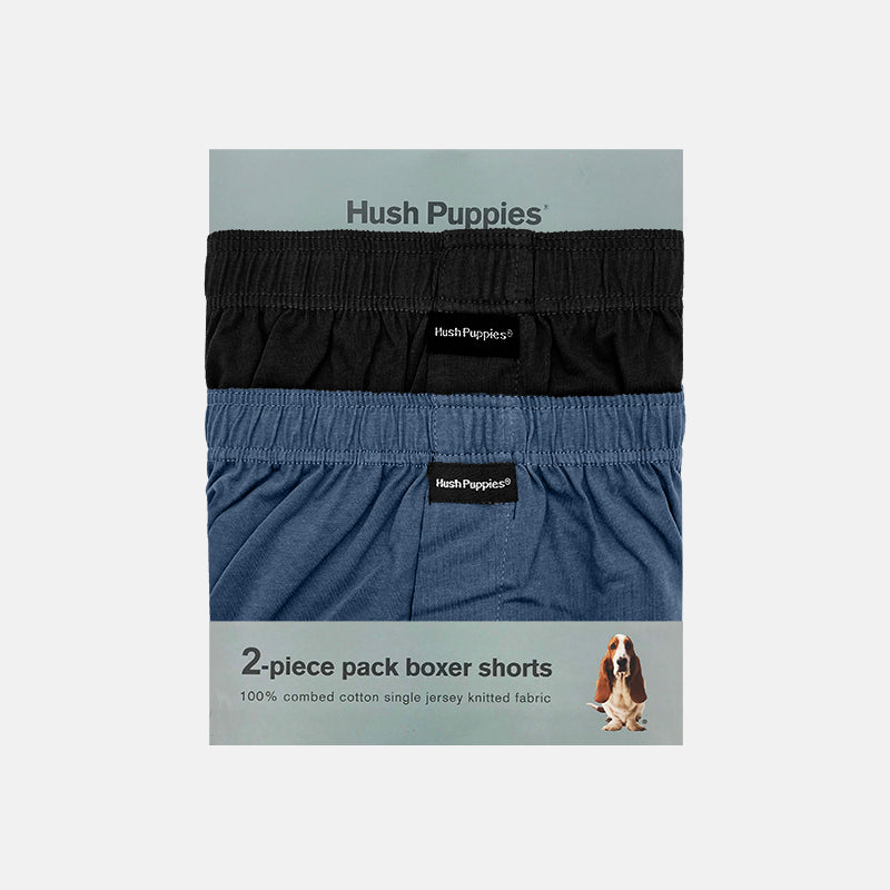 Hush Puppies 2pcs Men's Solid Knit Boxer Shorts | Cotton | HMX733055AS1