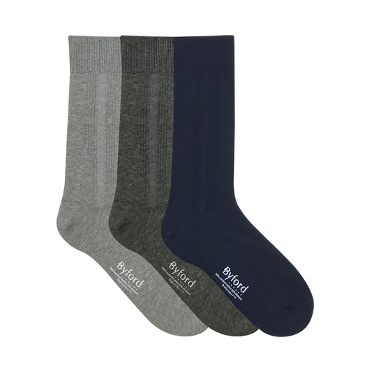 Byford 3prs Men's Full Length Socks | Cotton Elastane | BMS557178AS1